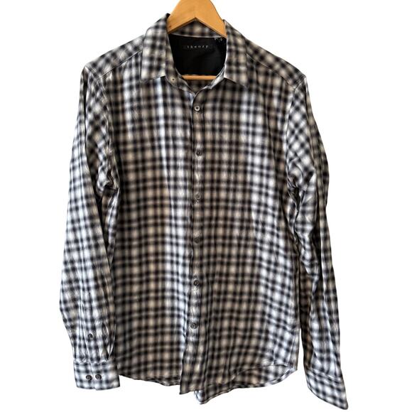 Theory Cotton Button Up Shirt Black White Plaid M - Picture 1 of 5